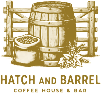 Hatch and Barrel barrel and coffee sack illustration in gold
